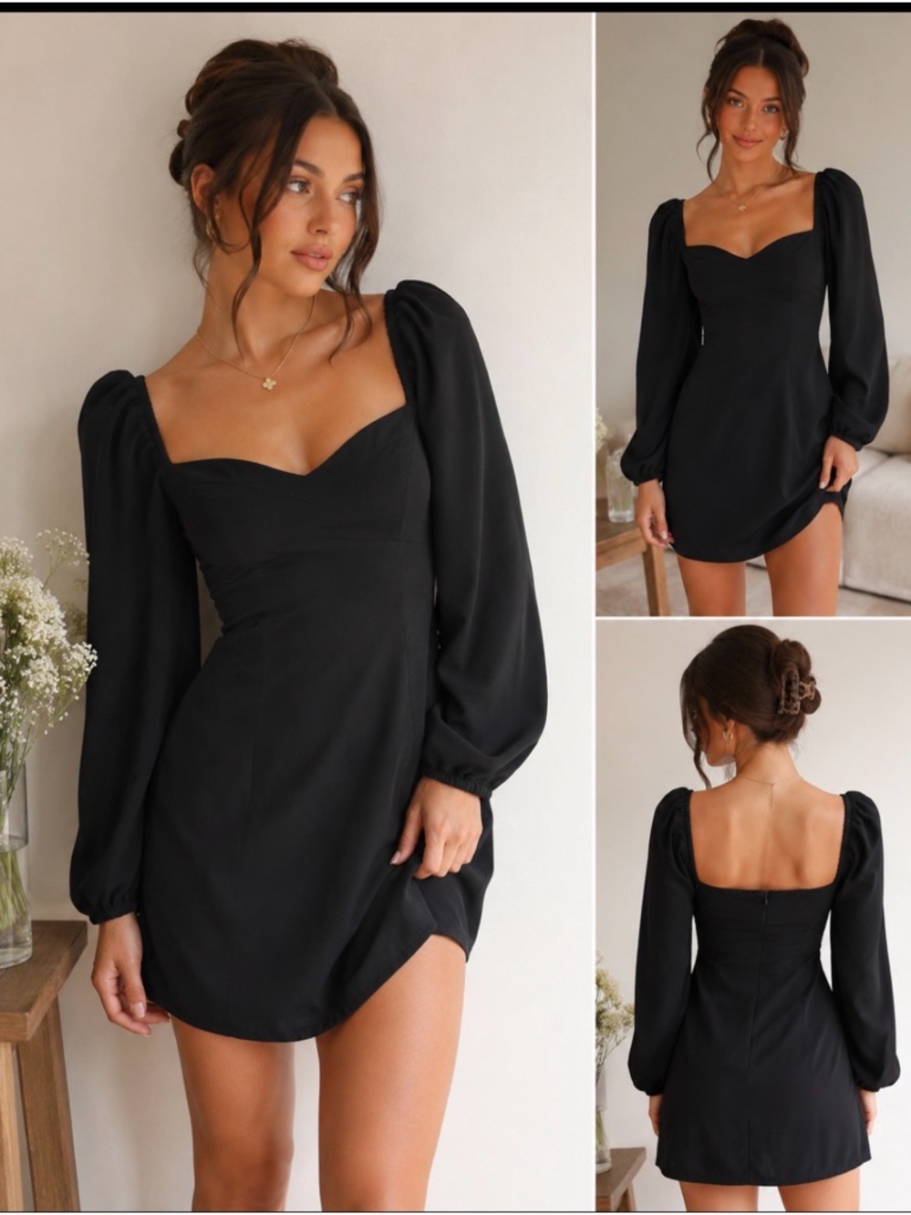 Abercrombie & Fitch Black Puff Sleeve Mini Dress M Tall Cottagecore Coquette